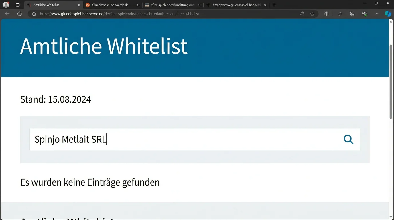 Amtliche GGL-Whitelist zur Prüfung von Spinjo und Metlait