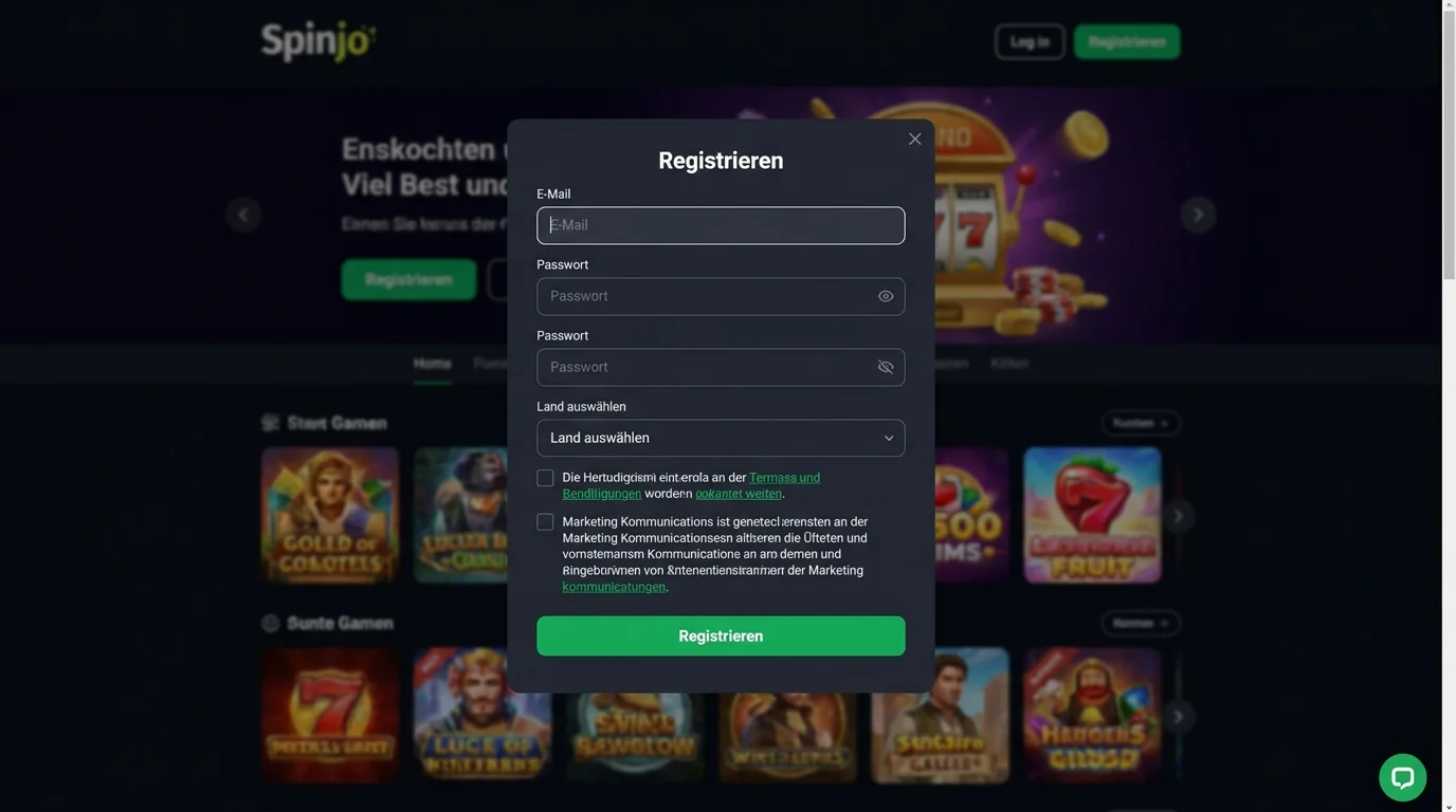 Aktueller Spinjo-Registrierungsdialog in deutscher Oberfläche