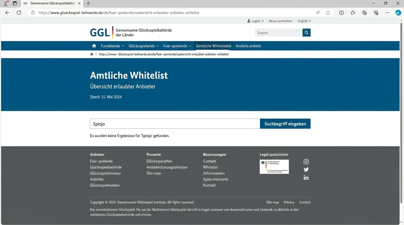 Amtliche GGL-Whitelist zur Prüfung erlaubter Glücksspielanbieter